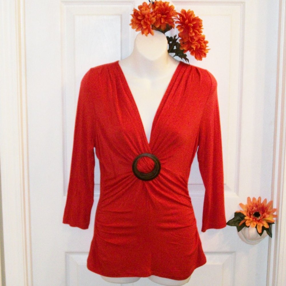 IVU JANE Sz S Orange Stretch Peplum Top